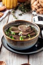 Kazakh soup sorpa kazy horse meat sausage broth Royalty Free Stock Photo