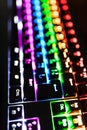 Closeup of keyboard illumination Multicolour Rainbow colors for play Games Online. backlit keyboard Concept Royalty Free Stock Photo