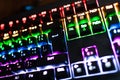 Closeup of keyboard illumination Multicolour Rainbow colors for play Games Online. Royalty Free Stock Photo