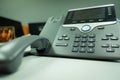 Closeup keypad ip phone deveice on office desk