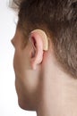 Closeup of kid with hearing aid Royalty Free Stock Photo