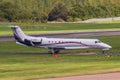 Closeup of King Charles III landing at Edinburgh Airport Embraer Legacy 600