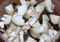 Closeup king oyster Mushroom or Pleurotus Eryngii cut into piece