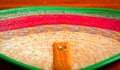 Closeup kitchen accessory of hemp material, typical andean colors and design