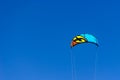 Closeup of kite surf flying over the blue sky Royalty Free Stock Photo