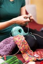 Closeup of a knitting female Royalty Free Stock Photo