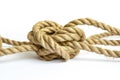 Closeup knot of tangled jute rope on white background Royalty Free Stock Photo