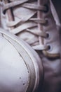 Closeup lacing background texture for design. Top view image of white sneakers. Lacing on white leather shoes close up Royalty Free Stock Photo