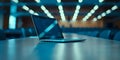 Closeup of a laptop at a business seminar showcasing technology use for continuous learning in a Royalty Free Stock Photo