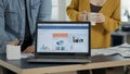 Closeup of laptop screen with business mangement software showing moving charts and statistics Royalty Free Stock Photo