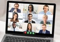 Closeup Of Laptop Screen With Business People Having Online Meeting Royalty Free Stock Photo