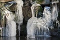 Frozen icicles hanging from waterfall in winter Royalty Free Stock Photo