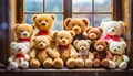 Large Group of Cute Smiling Teddy Bears Looking at Camera - Generative Ai Royalty Free Stock Photo