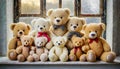 Large Group of Cute Smiling Teddy Bears Looking at Camera - Generative Ai Royalty Free Stock Photo