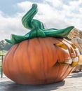 Closeup of a large Halloween pumpkin with its eyes, nose and mouth Royalty Free Stock Photo