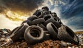 Large Heap of Waste Rubber Tires in a Landfill - Generative Ai