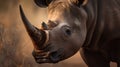 Closeup of a large, imposing black rhino in its natural habitat. Ai-generated.