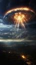 \'Closeup Large Object Flying Cloudy Sky UFO Attack Concept Openi