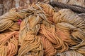 Closeup of large pile of ropes