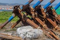 Closeup of large rusted anchors