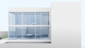 Closeup large transparent windows on a two-story house