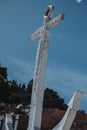 Closeup of a large vertical white anchor Royalty Free Stock Photo