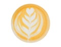 Closeup latte art coffee tulip shape isolated on white background