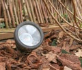 Closeup of a LED graden lamp, stuck in a flowerbed Royalty Free Stock Photo