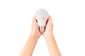 Closeup LED lighting bulb in hands Royalty Free Stock Photo