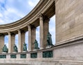 Closeup of the left colonnade of Millennium Monument, Great figures of Hungarian history in a semi-