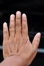 Closeup of left hand fingers on black background Royalty Free Stock Photo