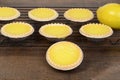 Closeup lemon tart with more cooling on rack