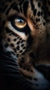 Closeup leopard eye, portrait of animal on dark background. Royalty Free Stock Photo