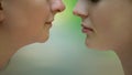 Closeup of lesbian couple, intimate meeting, same-sex relations, lgbt rights Royalty Free Stock Photo