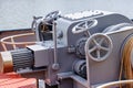 Closeup of levers, steering wheels, anchor windlass machine and heavy duty winches