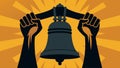 A closeup of a Liberty Bell replica with a Black fist raised in front of it representing the fight for emancipation Royalty Free Stock Photo