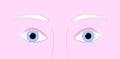 Closeup light blue eyes of albino person with pink skin and white depigmented eyelash and eyebrows Royalty Free Stock Photo