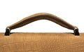 Closeup of light brown leather handbag handle