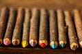 Closeup of a line of colored pencils Royalty Free Stock Photo