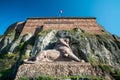 Closeup of the Lion de Bartholdi sculpture in Belfort, France.