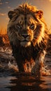 Closeup Lion Walking Body Deep Promotional Loving Amber Eyes Por Royalty Free Stock Photo