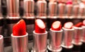 Closeup lipstick. Fashion Colorful many Lipsticks . Beautiful Make-up concept