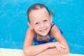 Closeup little beautiful girl in outdoor swimming