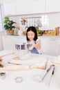 Closeup Little child make a bake in the kitchen