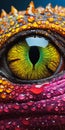 Closeup of a lizard\'s eye with deep droplets - an exquisite crea