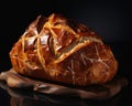 Closeup of a loaf of bread on a wooden board Royalty Free Stock Photo