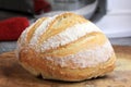 A Closeup of a Loaf of Homemade Artisan White Bread