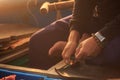 Closeup Old Man Hands in Watch Mend Something on Boat