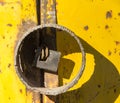 Closeup of Locked Yellow Metal Door.r Royalty Free Stock Photo