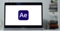 Closeup of the logo of Adobe After Effects (Ae) on a laptop screen Royalty Free Stock Photo